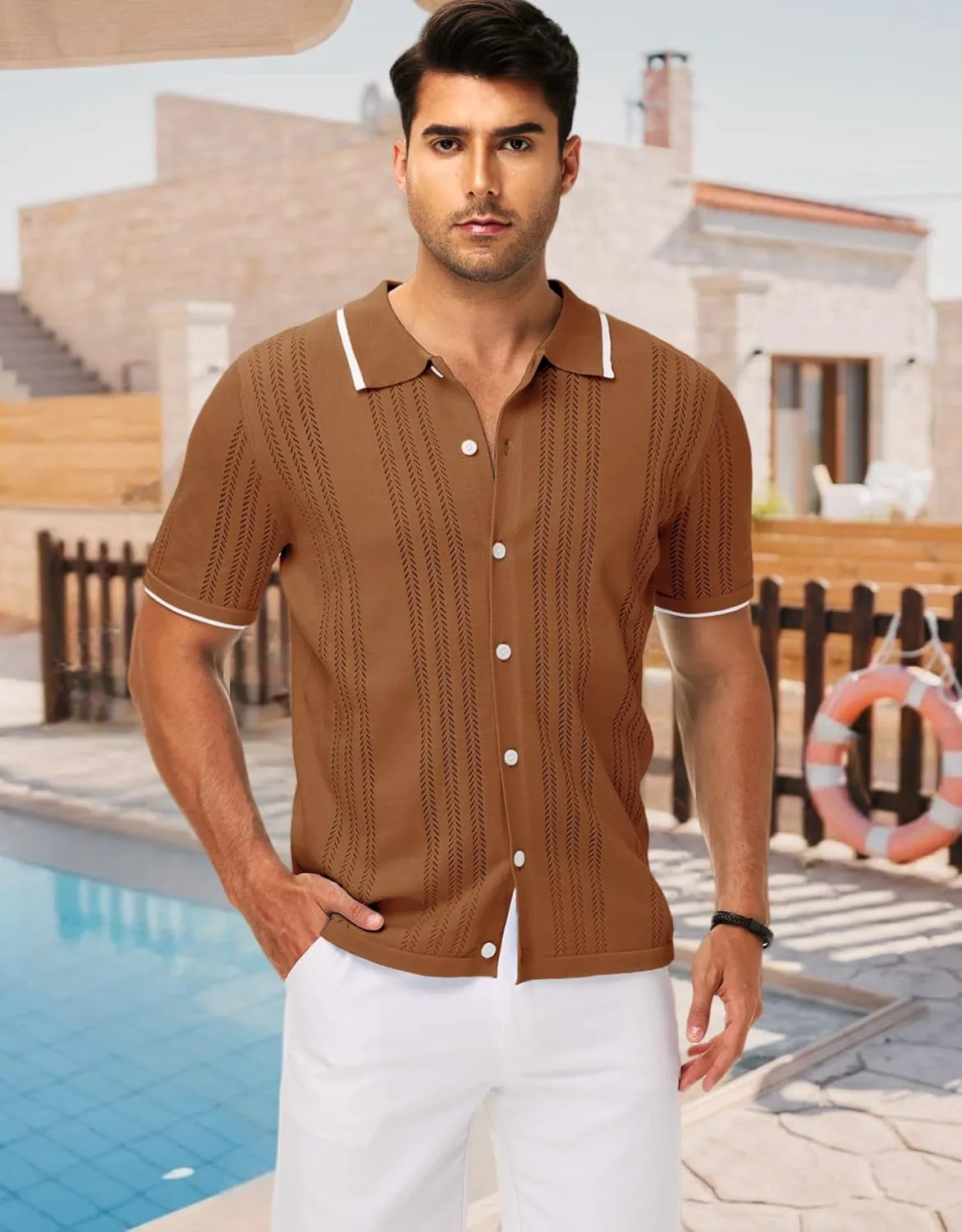 MAPICK Men's Button Down Polo Shirt Casual Short Sleeve Knit Shirt Summer Vacation Beach Clothes