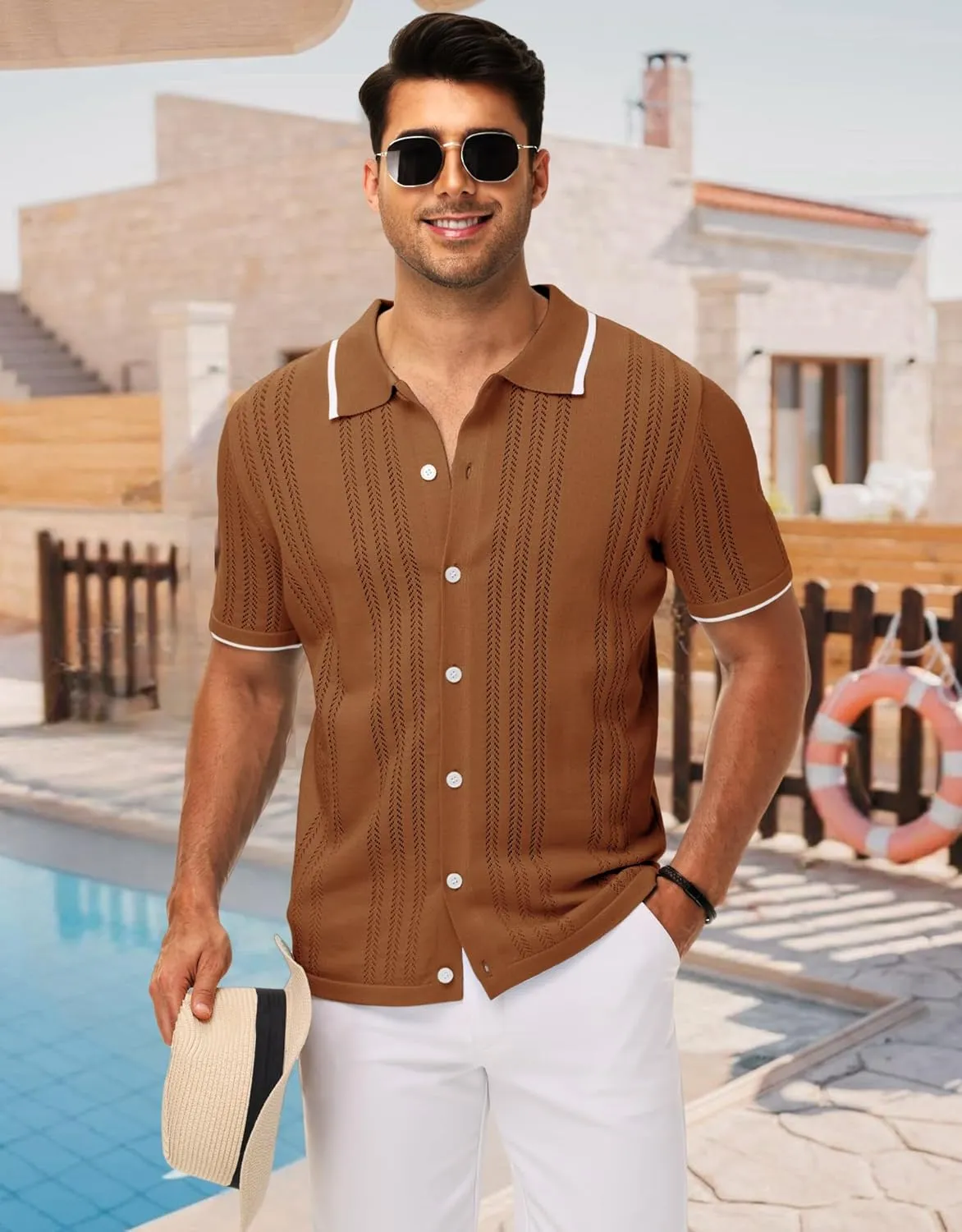 MAPICK Men's Button Down Polo Shirt Casual Short Sleeve Knit Shirt Summer Vacation Beach Clothes