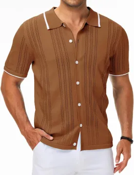 MAPICK Men's Button Down Polo Shirt Casual Short Sleeve Knit Shirt Summer Vacation Beach Clothes
