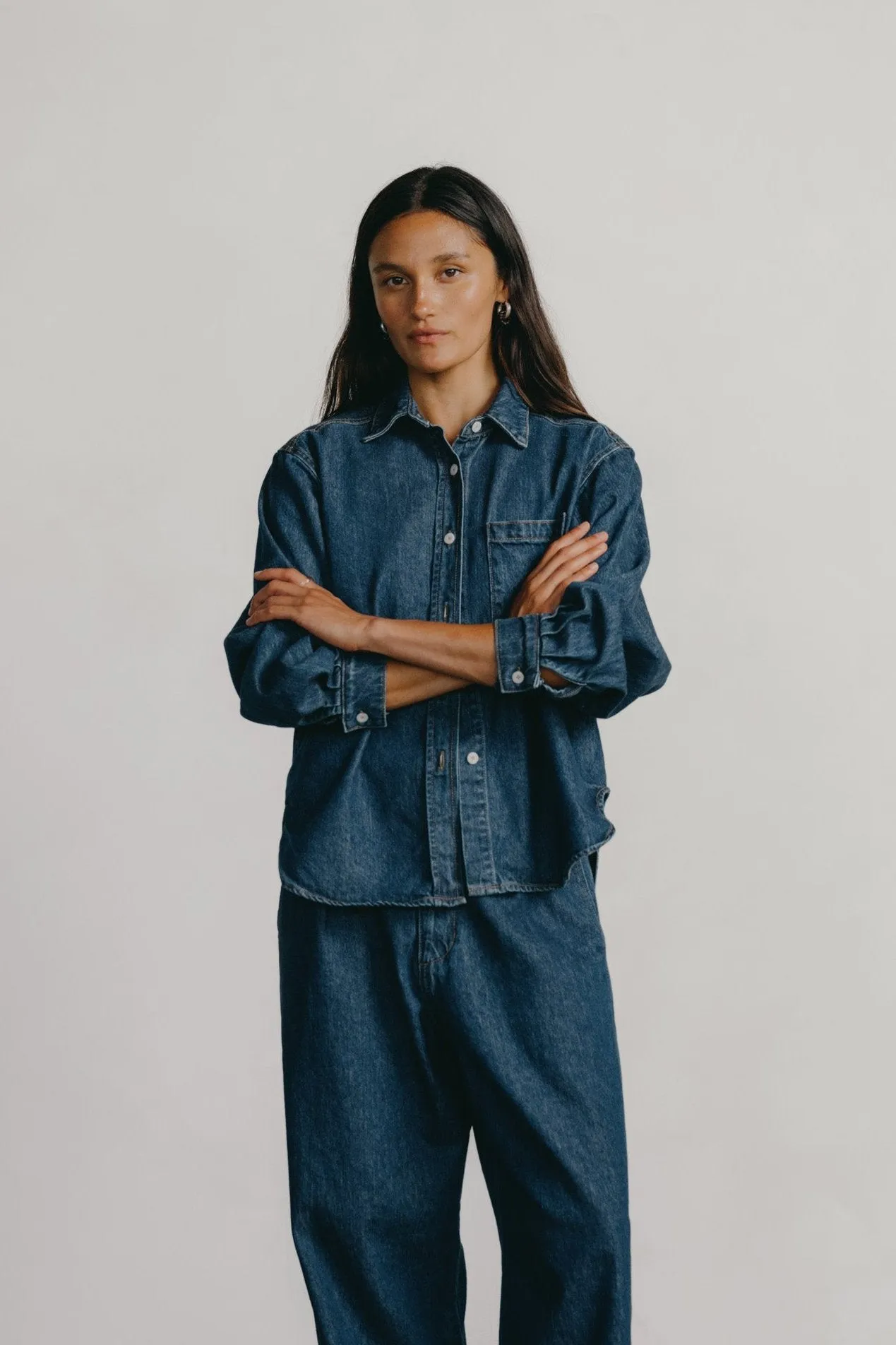 Marcie Shirt, Tencel Denim, Vintage Dark
