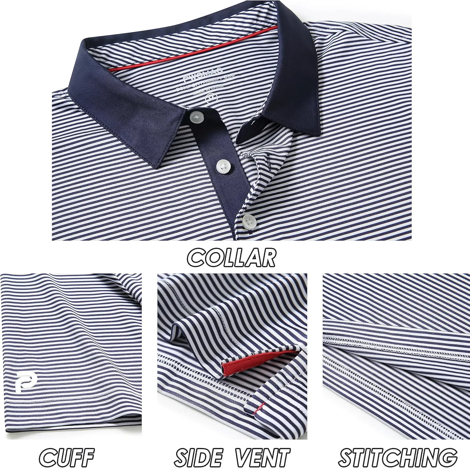 Mens Golf Polo Shirt Moisture Wicking Dry Fit Performance Athletic Short Sleeve Striped Golf Shirts for Men