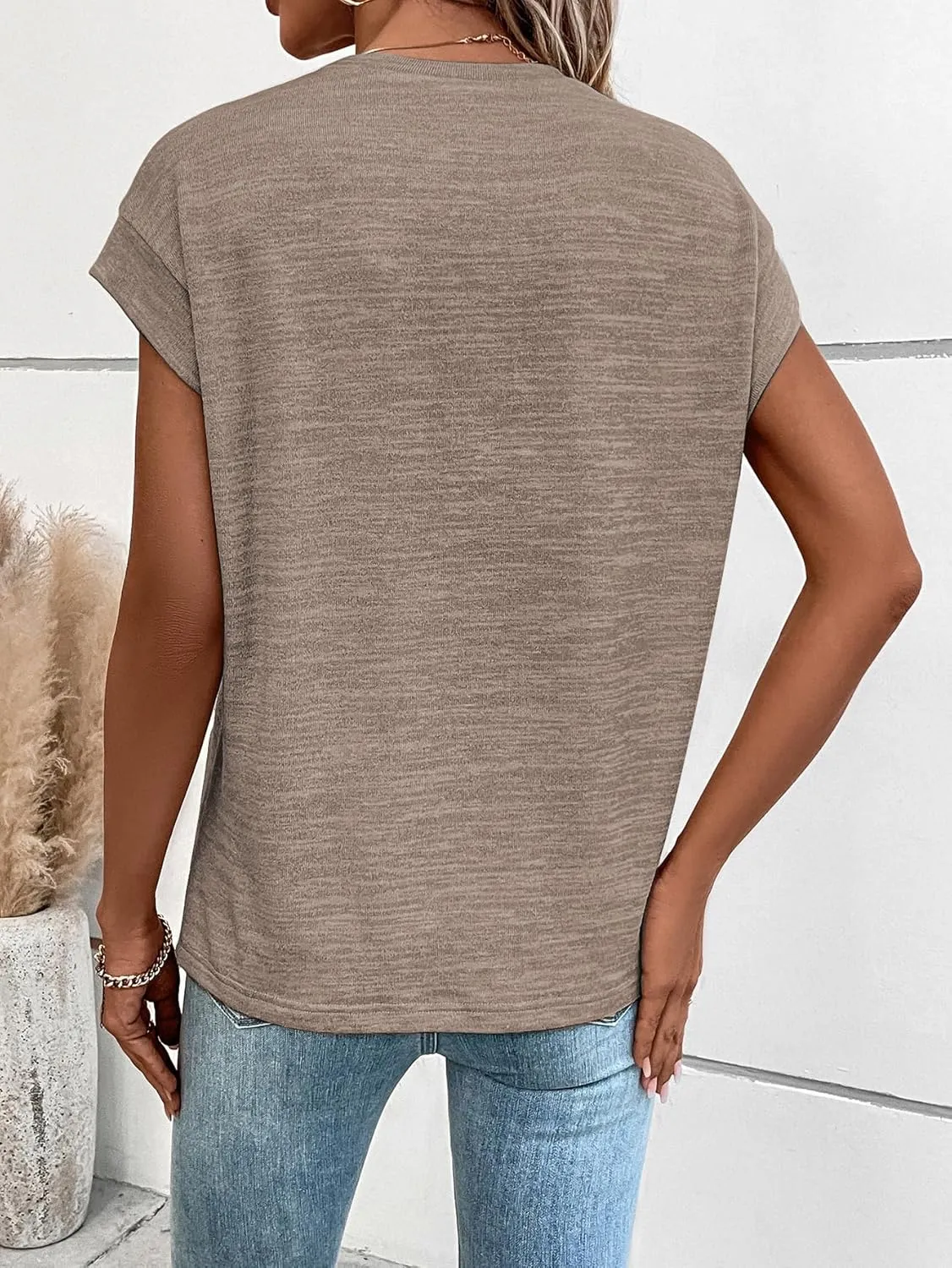 Milumia Women's Casual Cap Short Sleeve T Shirt Dressy Mock Neck Office Work Top