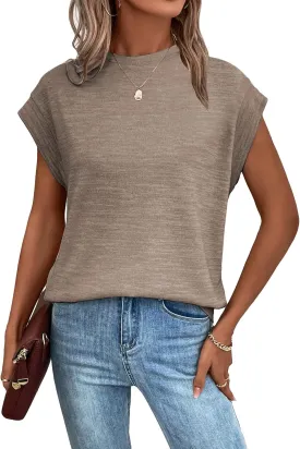 Milumia Women's Casual Cap Short Sleeve T Shirt Dressy Mock Neck Office Work Top
