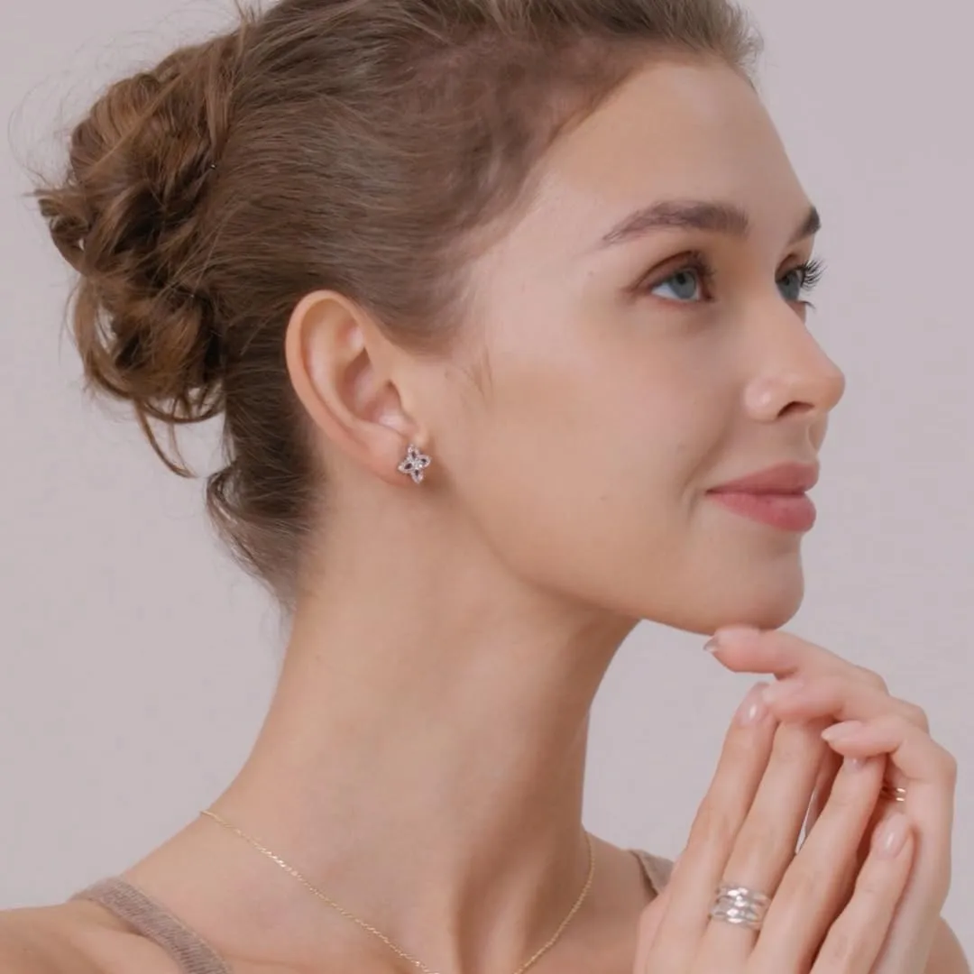 MINDDHA 14K Gold Plated Sud| 925 Sterling Silver Post| Clover Butterfly Heart Bow Stud Earrings for Women  Dainty Earrings with Cubic Zirconia  Jewelry for Everyday Wear or Occasions