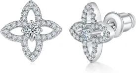MINDDHA 14K Gold Plated Sud| 925 Sterling Silver Post| Clover Butterfly Heart Bow Stud Earrings for Women  Dainty Earrings with Cubic Zirconia  Jewelry for Everyday Wear or Occasions