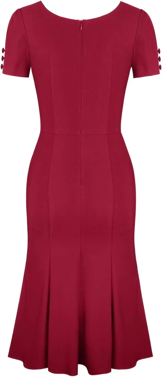 MUXXN Women's 1950s Retro Dress Vintage Short Sleeve Button Down Mermaid Bodycon Midi Casual Work Cocktail Dresses