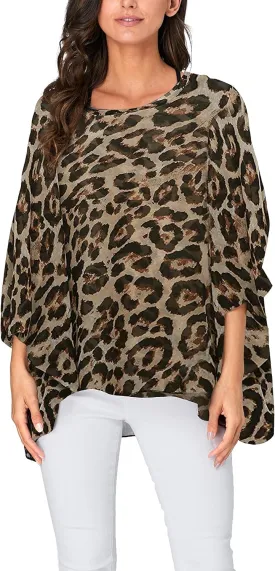 Nicetage Tropical Shirts Sheer Chiffon Blouses for Women Boho Batwing Tops Floral Bat Wing Tunics Plus Size Spring Clothes