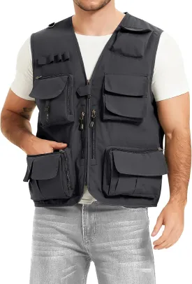 PEHMEA Men's Fishing Vest Utility Detachable Summer Vests with Pockets for Safari Travel Outdoor Work Photo Cargo Fly