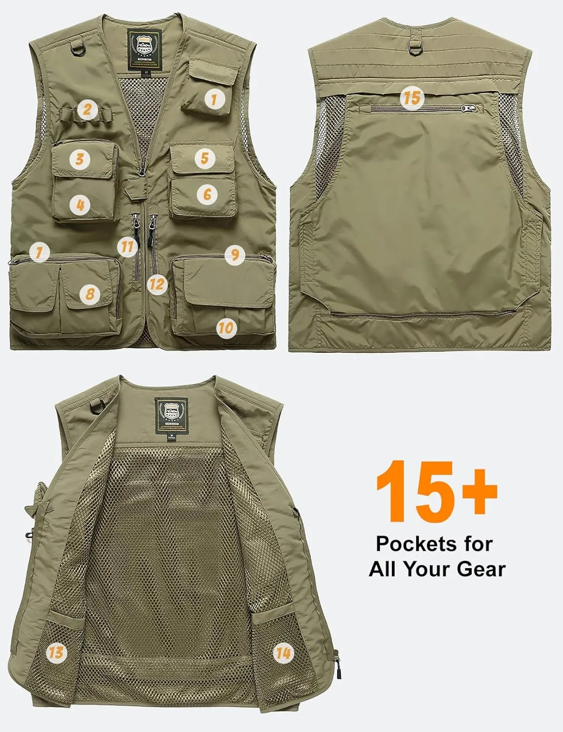 PEHMEA Men's Fishing Vest Utility Detachable Summer Vests with Pockets for Safari Travel Outdoor Work Photo Cargo Fly