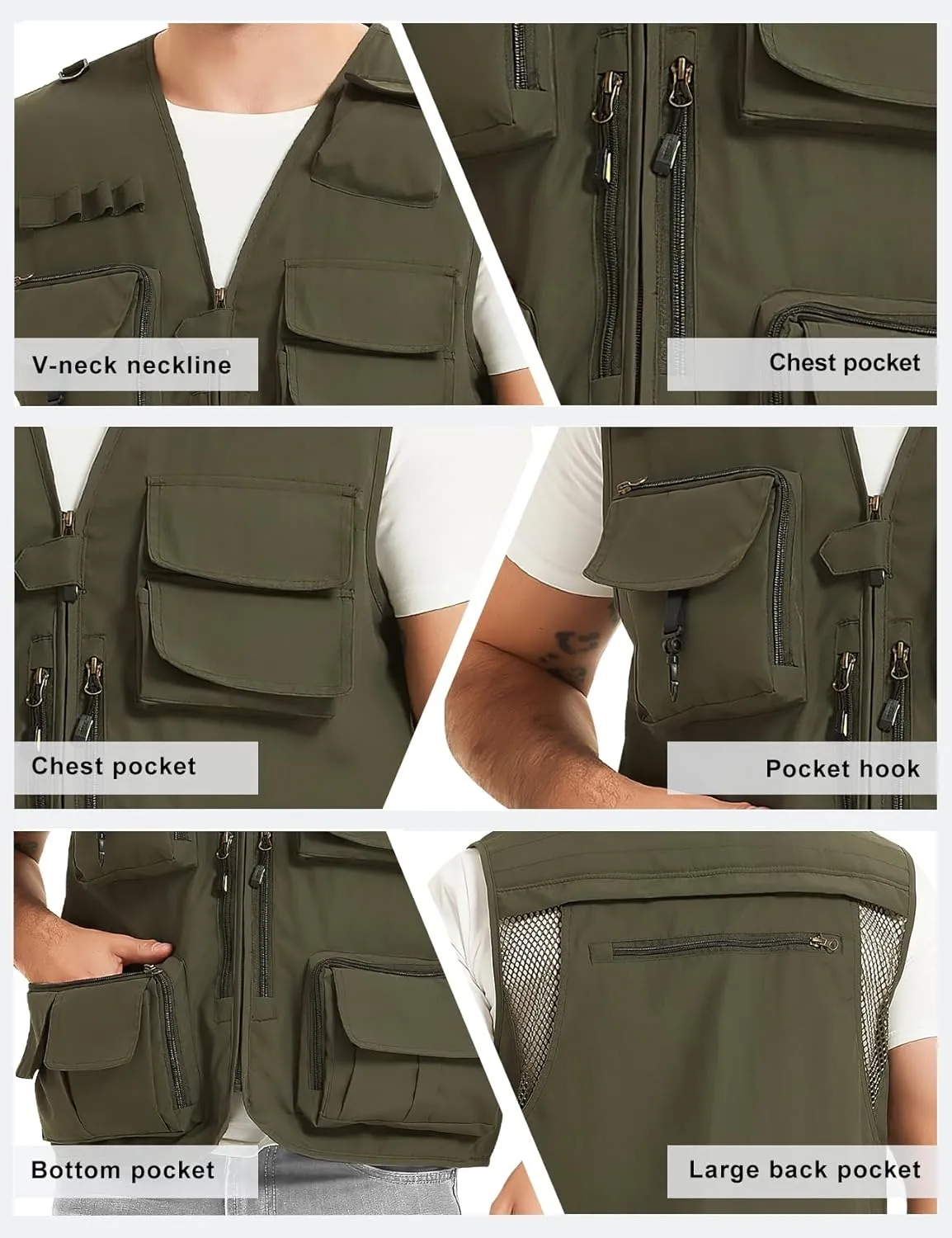 PEHMEA Men's Fishing Vest Utility Detachable Summer Vests with Pockets for Safari Travel Outdoor Work Photo Cargo Fly