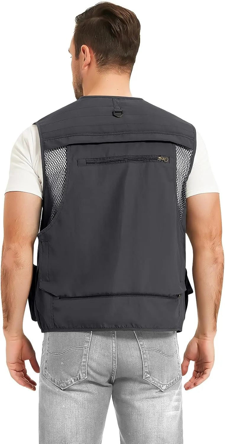 PEHMEA Men's Fishing Vest Utility Detachable Summer Vests with Pockets for Safari Travel Outdoor Work Photo Cargo Fly