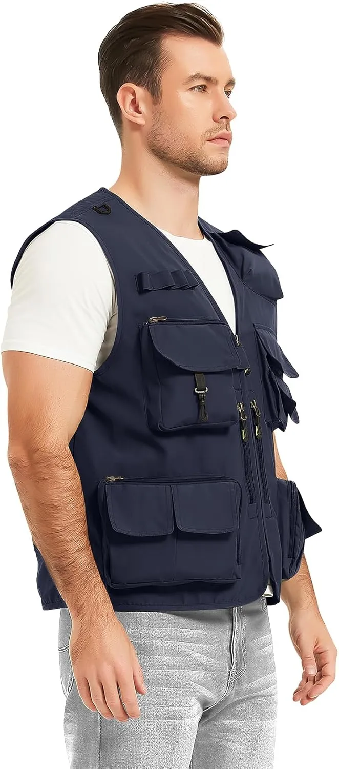PEHMEA Men's Fishing Vest Utility Detachable Summer Vests with Pockets for Safari Travel Outdoor Work Photo Cargo Fly