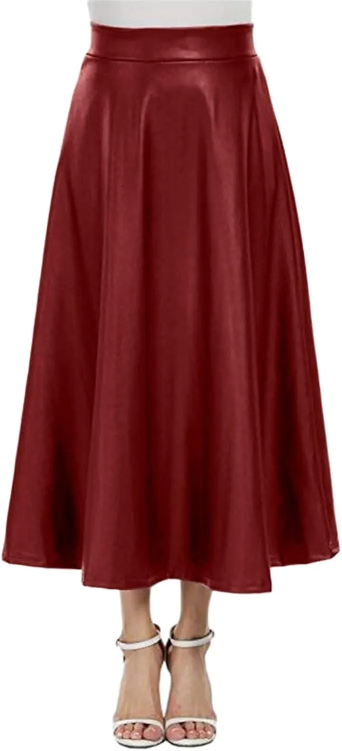 plus Size Skirts for Women 2x Solid Long High Leather A Color Womens Faux Skirt Line Skirts Waist Skirt