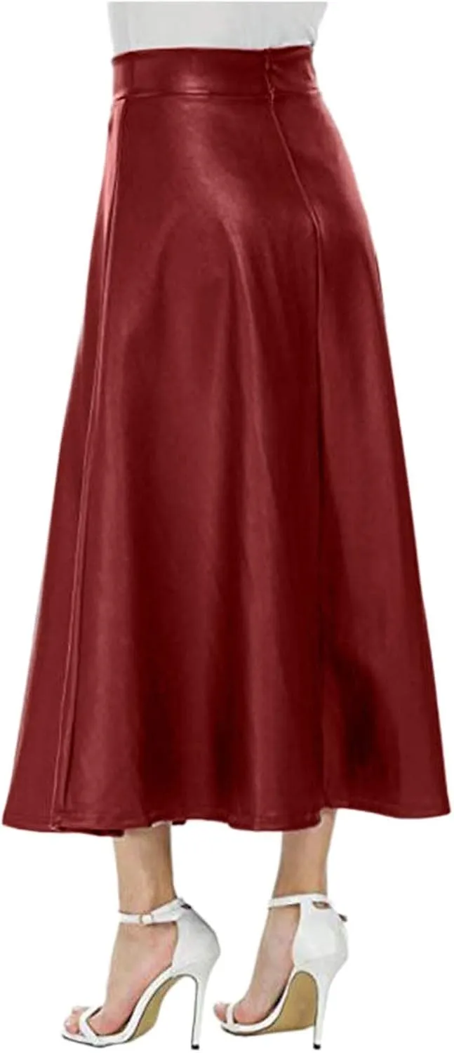 plus Size Skirts for Women 2x Solid Long High Leather A Color Womens Faux Skirt Line Skirts Waist Skirt