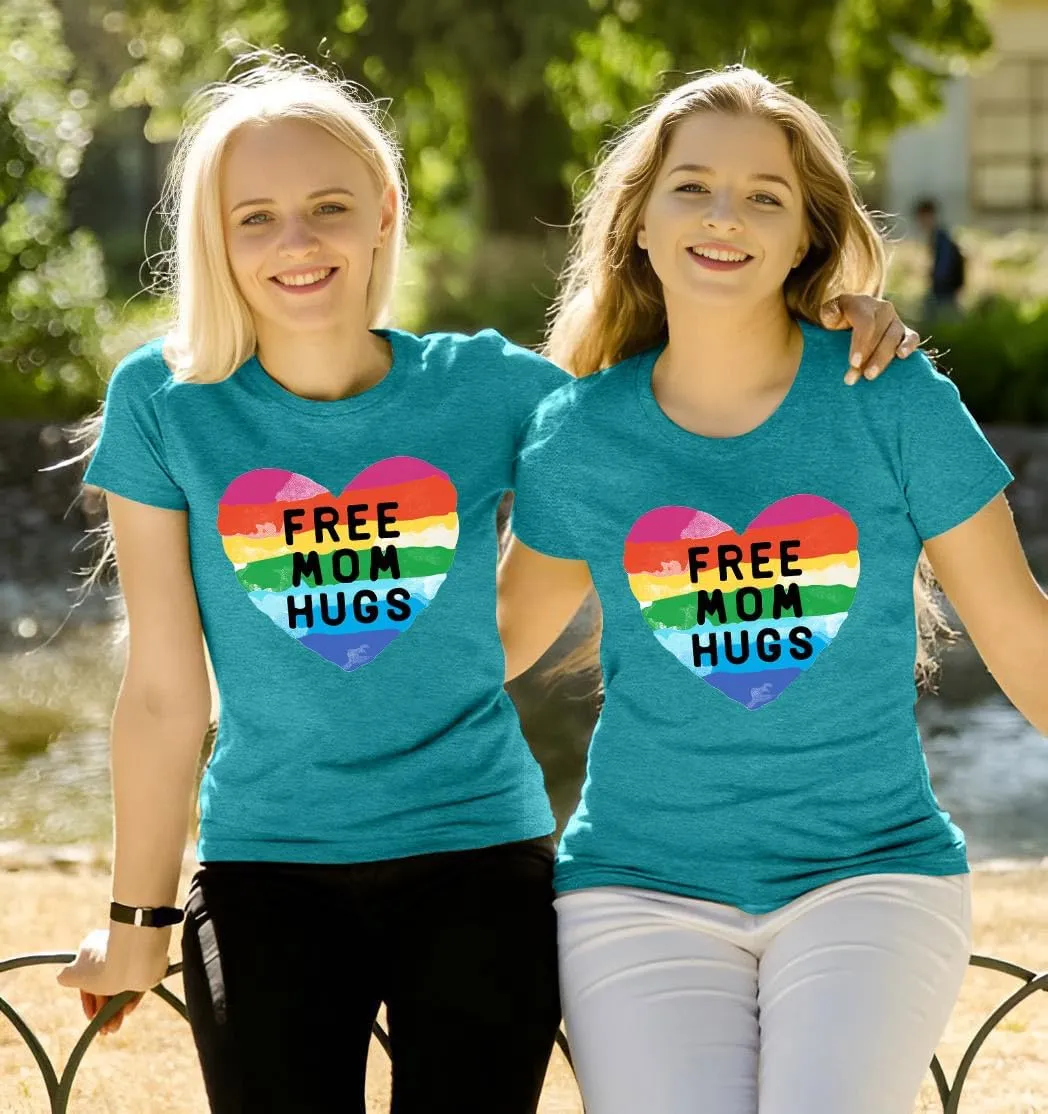 Pride Shirt Women Free Mom Hugs T Shirts Rainbows Heart Graphic Tees LGBT Gay Pride Tshirts Ally Shirt Tops