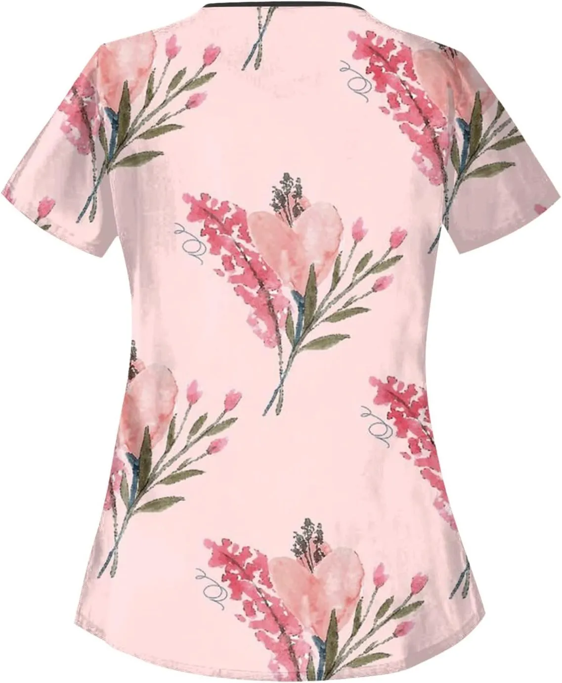 Scrubs for Women Short Sleeve Slant Collar Care Workwear Dressy Print T Shirts Classic Scrubs Tops with 4 Pockets