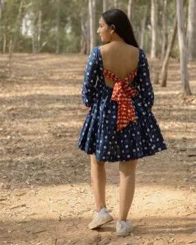 Sonia Indigo Polka Dress Back Open