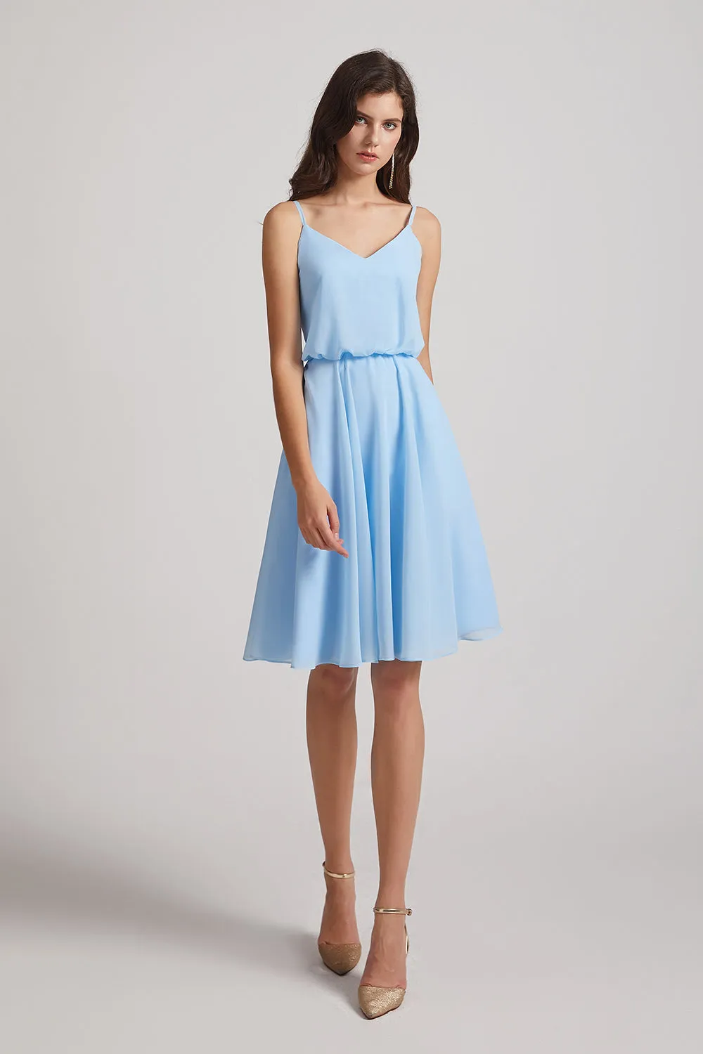 Spaghetti Straps Short V-Neck Chiffon Party Dresses (AF0076)