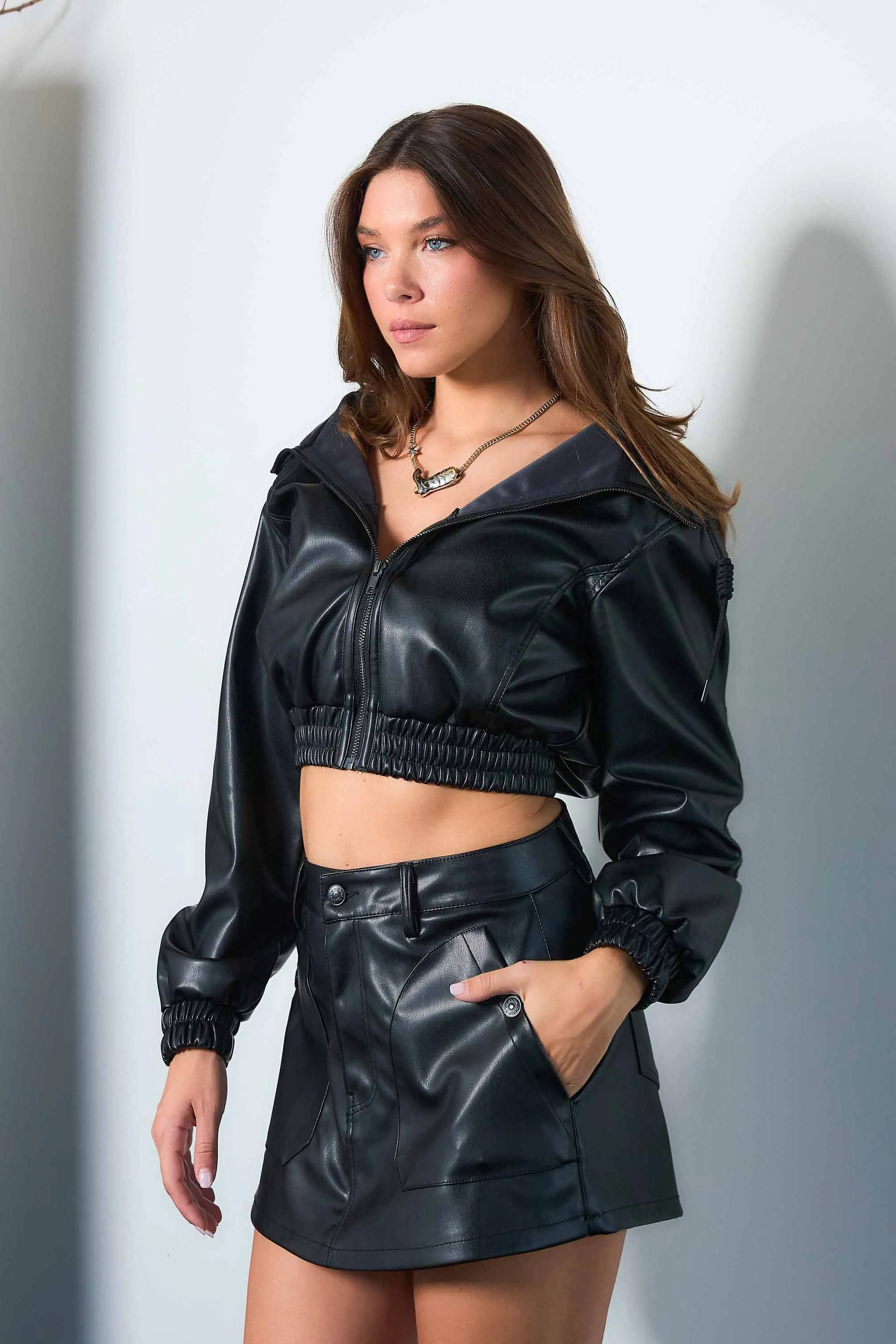 Vegan Leather Big Pocket Mini Skort