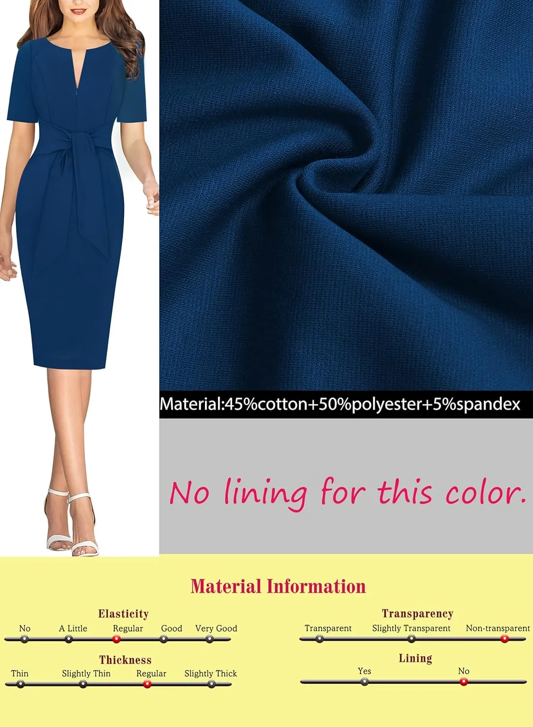 VFSHOW Womens Front Zipper Tie Waist Bow Belted Slim Wear to Work Business Office Bodycon Pencil Dress