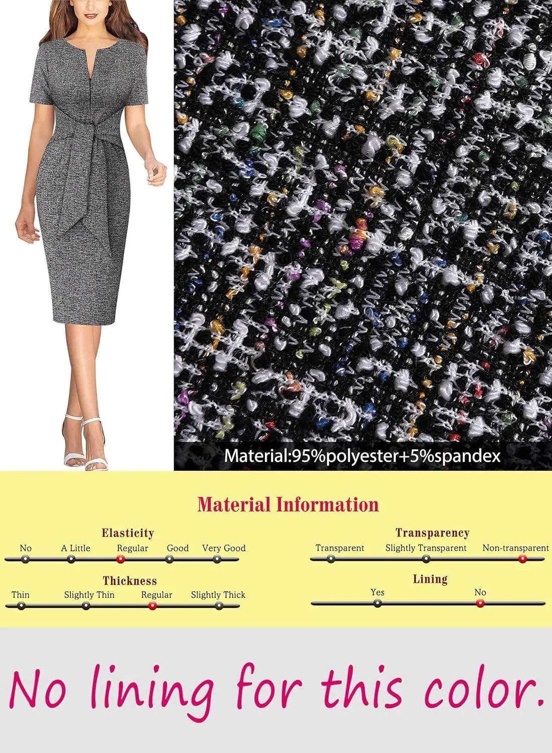 VFSHOW Womens Front Zipper Tie Waist Bow Belted Slim Wear to Work Business Office Bodycon Pencil Dress