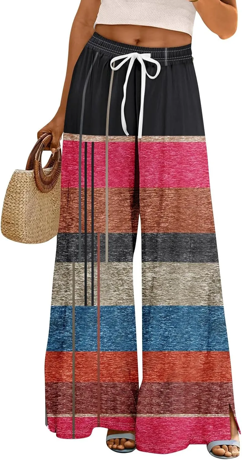 Wide Leg Loung Pants for Women Lightweight Bohemian Print Baggy Summer Pants Loose Fit Fashion Trousers