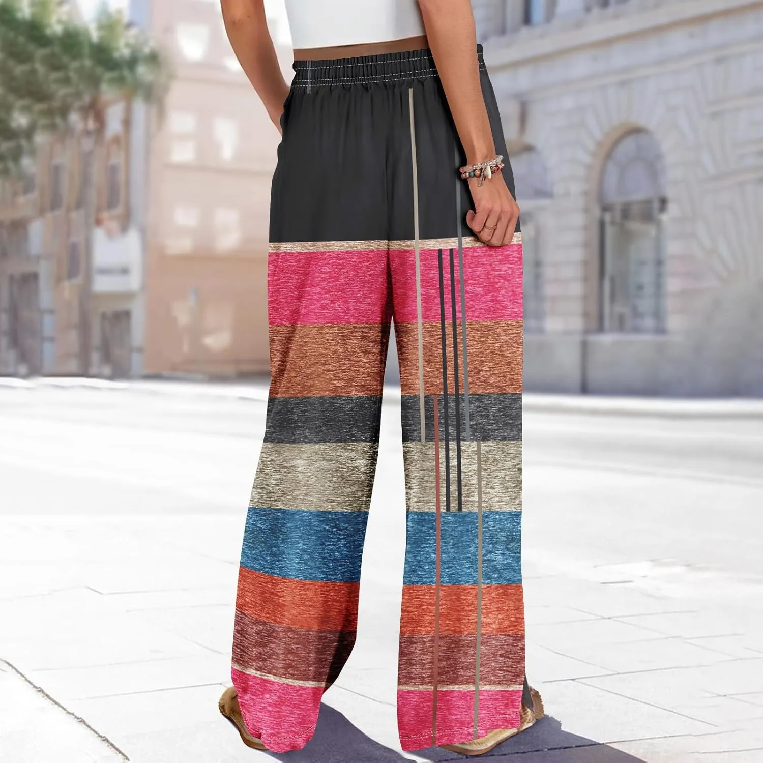 Wide Leg Loung Pants for Women Lightweight Bohemian Print Baggy Summer Pants Loose Fit Fashion Trousers