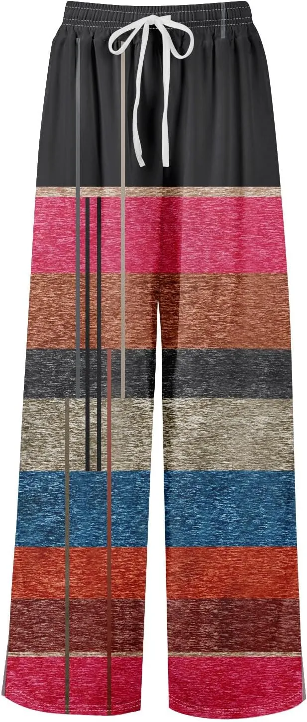 Wide Leg Loung Pants for Women Lightweight Bohemian Print Baggy Summer Pants Loose Fit Fashion Trousers