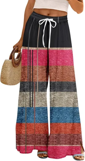 Wide Leg Loung Pants for Women Lightweight Bohemian Print Baggy Summer Pants Loose Fit Fashion Trousers