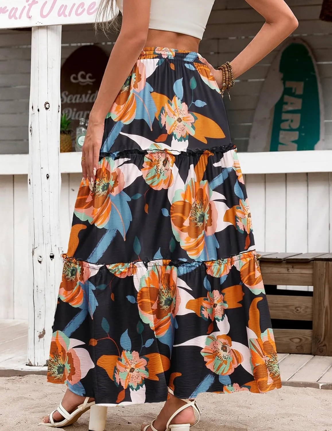 Zeagoo Womens Casual Maxi Skirts for Women 2025 High Waist Boho Skirts Floral Printed Long Flowy Skirt with Pockets